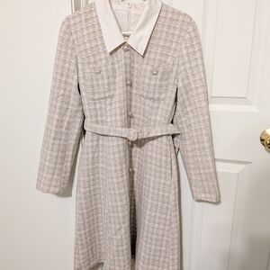 Goelia Cream Tweed Belted Women's Dress